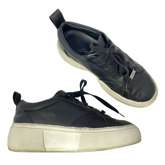J Slides Shoes - J/Slides Womens Courto Black Leather Lace Up Platform Sneakers Shoes Size 6.5 M